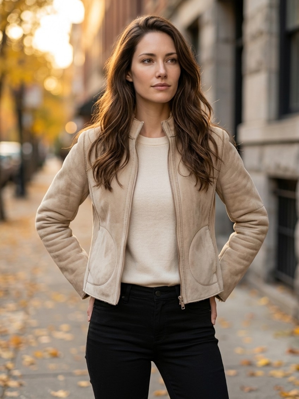 Dalia Beige Suede Bomber Jacket